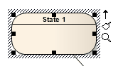 A UML State element showing the element icons (floaties) to the right of its resize handles.
