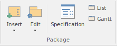 Package panel of the Design ribbon in Sparx Systems Enterprise Architect. Package panel of the Design ribbon in Sparx Systems Enterprise Architect.