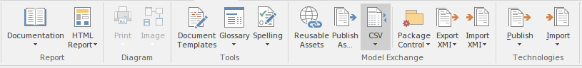 Part of the Publish ribbon in Sparx Systems Enterprise Architect.