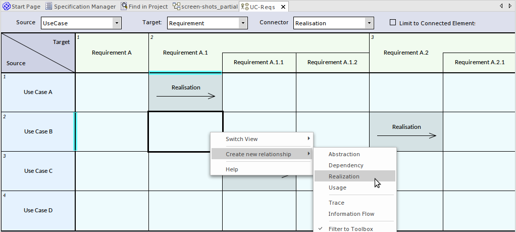 Diagram Relation Matrix Enterprise Architect User Guide