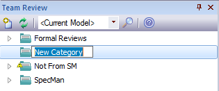 Creating a new category in the Team Review window in Sparx Systems Enterprise Architect.