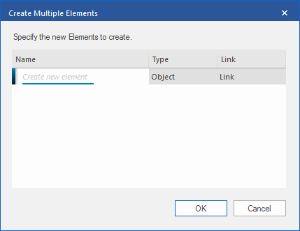 Using the Create Multiple Elements dialog in Sparx Systems Enterprise Architect.