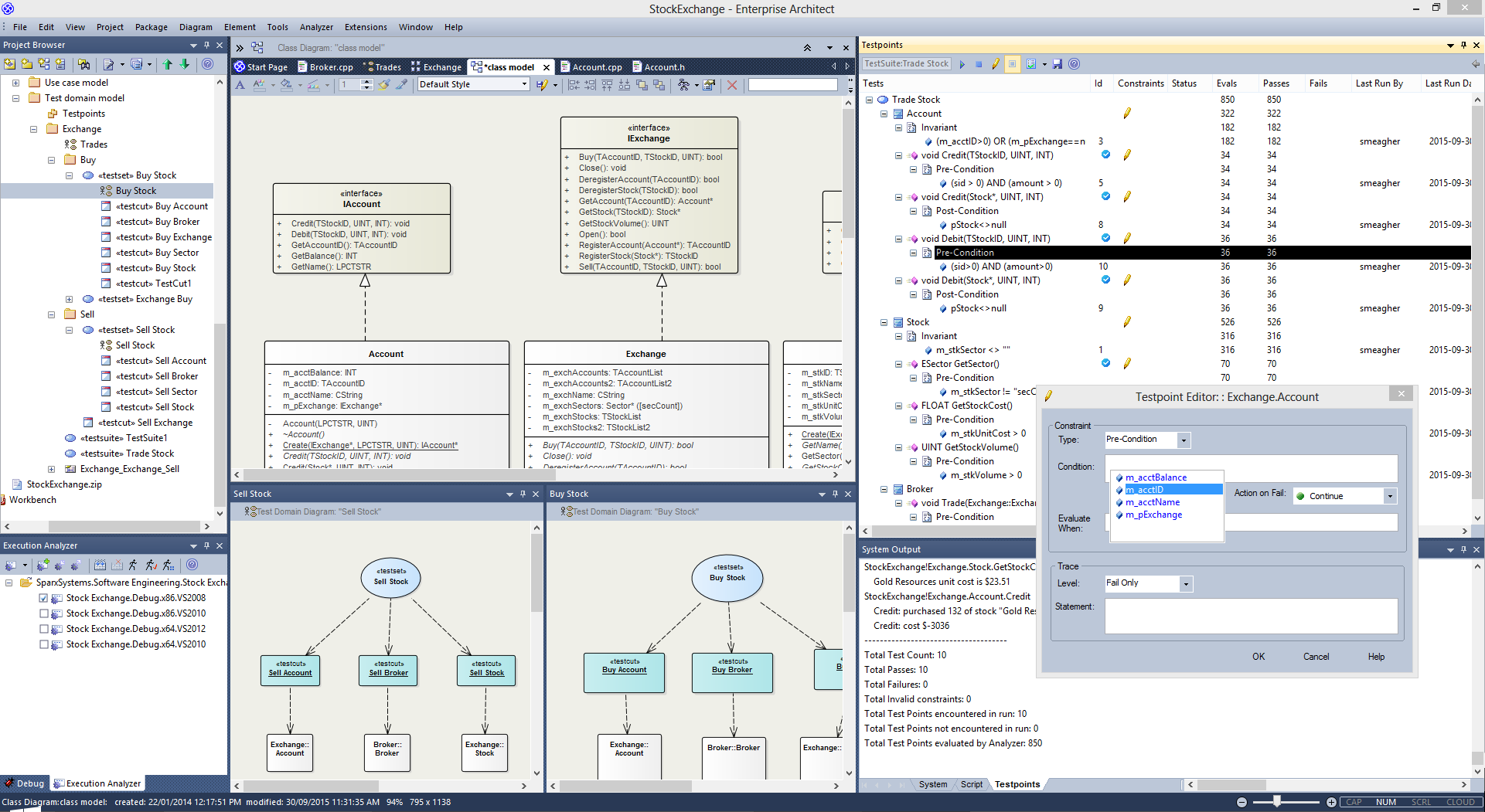 The image below shows the rich tapestry of features available in Enterprise Architect's test domain model, a dynamic medium providing runtime visualization of test case execution