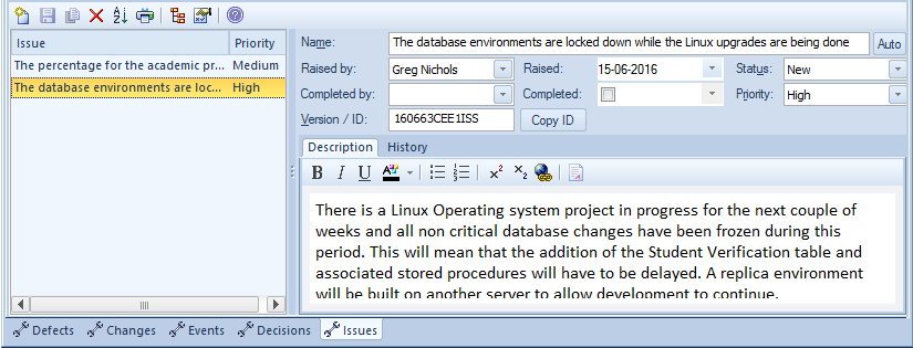 Creating user stories as issues in the Change Management window in Sparx Systems Enterprise Architect.