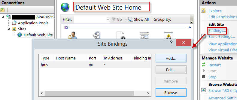 To set the bindings through which HTTPS will operate, you must include a port and a certificate in the site bindings.