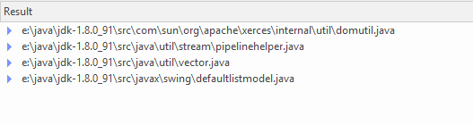 The results of running an intellisense query on Java JDK code base
