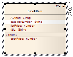 A UML Class element in Sparx Systems Enterprise Architect showing an attribute selected for in-place editing tasks.