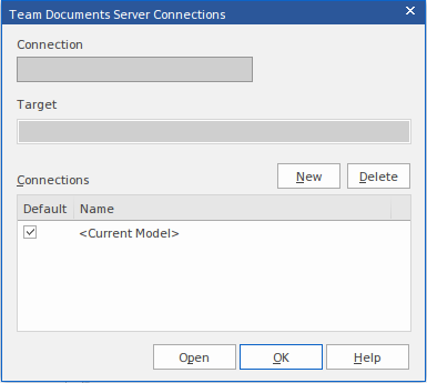 Configuring Team Documents Server Connections in Sparx Systems Enterprise Architect.