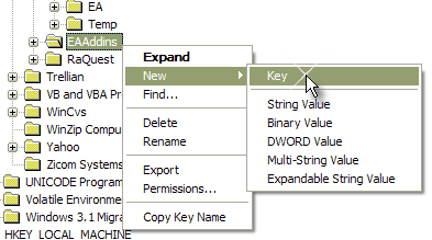 Adding a new add-in key to the registry