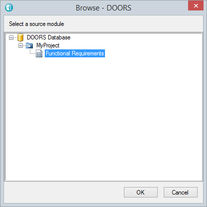 The Browse DOORS dialog in Sparx Systems Enterprise Architect.
