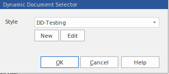 The Dynamic Document Selector dialog is used for selecting a system-provided dynamic style for the Dynamic Document window.