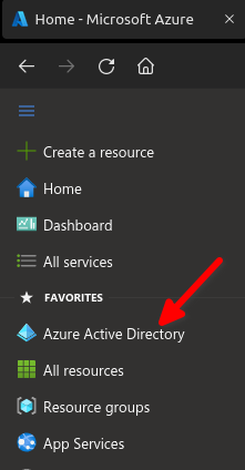Shows the selection of Azure Active Directory menu