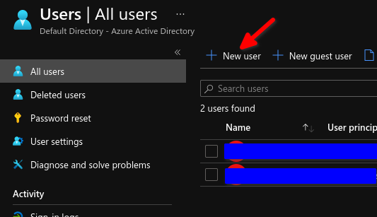 Select 'Users', click 'New user'