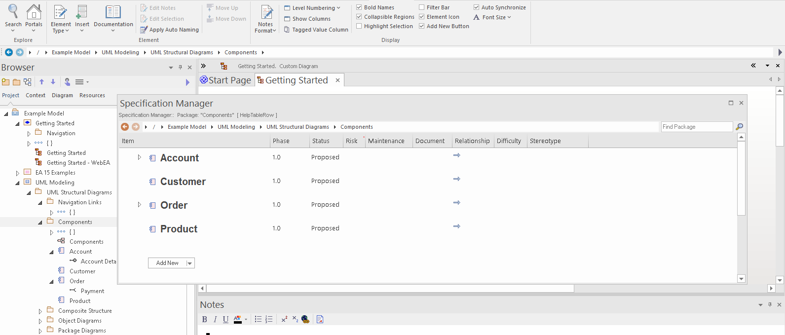 The initial (empty) view of the Specification Manager in Sparx Systems Enterprise Architect.
