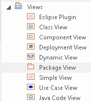 An image showing a customized view added to the end of the Views list in Sparx Systems Enterprise Architect.