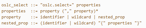 The syntax for the oslc.select Query parameter