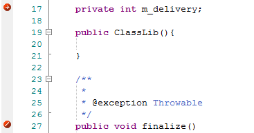 The image shows start and end recording markers placed inside a Java class definition